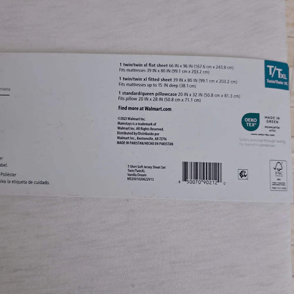 Mainstays White T-Shirt Soft Jersey Twin/Twin Xl Sheet Set